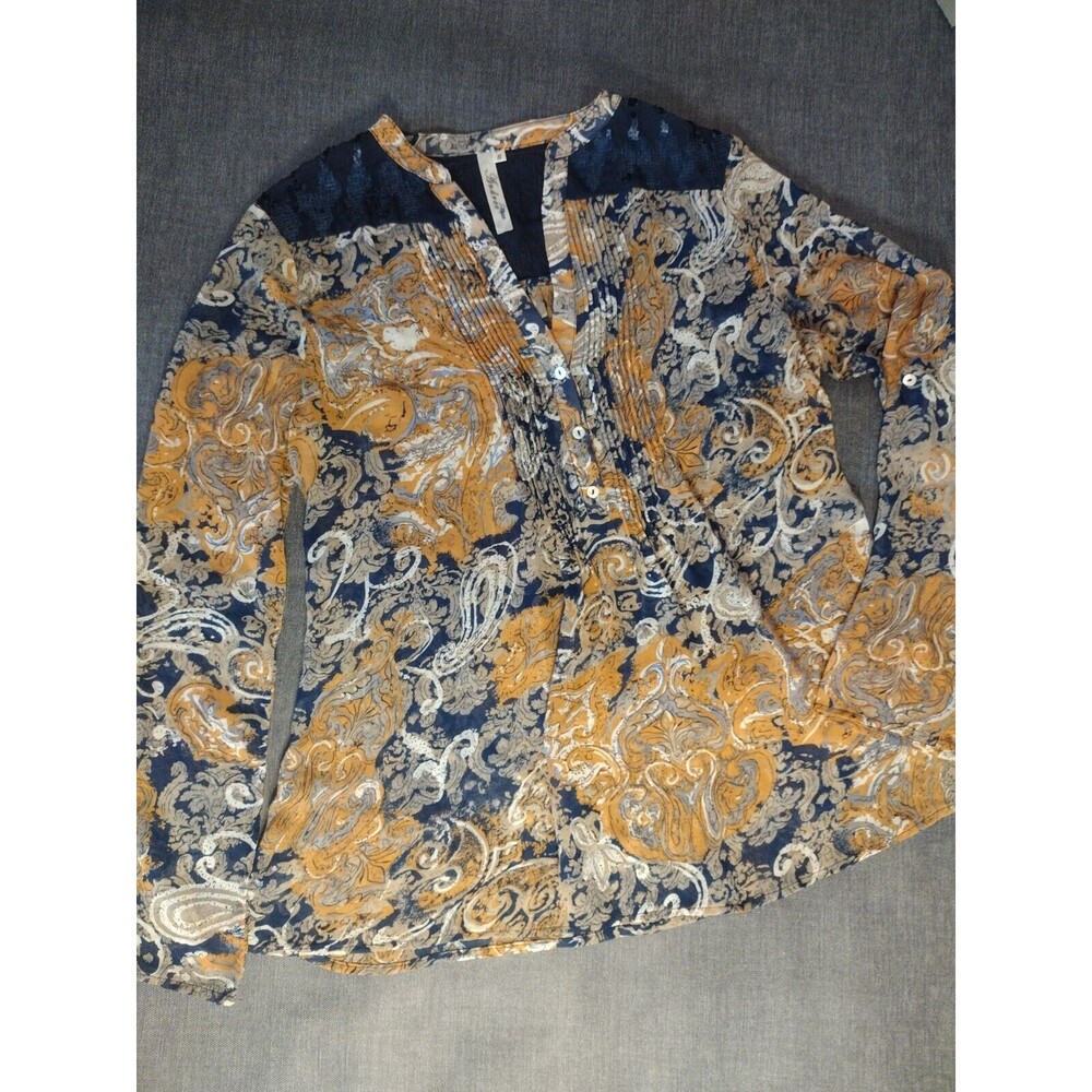 ANDREE Paisley Sequin Embellish Tunic Top Blouse Shirt Long Small Blue/Orange